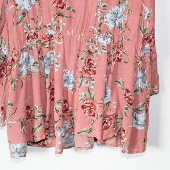 Torrid Dusty Coral Floral Crinkle Gauze Crochet Babydoll Top Size 3 3X H13239 - Picture 9 of 12